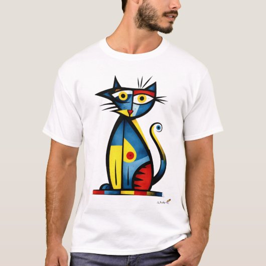 抽象表現主義の猫 モダンアニマルアート Tシャツ (正面)