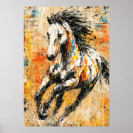 抽象表現主義の馬の絵 - 動的な力 ポスター