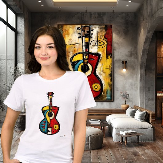 抽象表現主義ギターアート - モダンミュージック Tシャツ