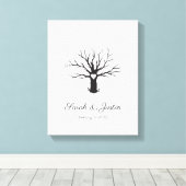 拇印パーソナライズされたツリー キャンバスプリント (インサイチュ (ウッドフロア))