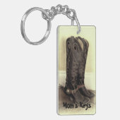 拍車が付いているブラウンのカウボーイ・ブーツ キーホルダー (正面左)