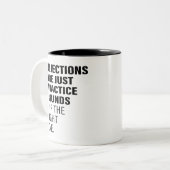 拒否勇気付けられる単語文字アートが拒否 ツートーンマグカップ (正面左)