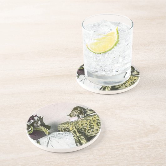 招かれないゲストの悪い子猫のヴィンテージのお茶会の女の子 コースター (側面)