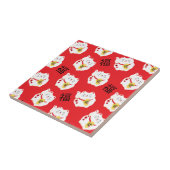 招き猫かわいいラッキーキャット赤と白 タイル (側面)