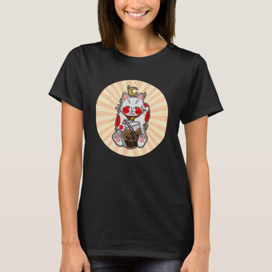 招き猫なびく日本風水バブルドリンク5 Tシャツ (正面)
