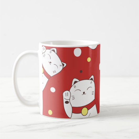 招き猫ドードルパタ日本のーン。 コーヒーマグカップ (左)