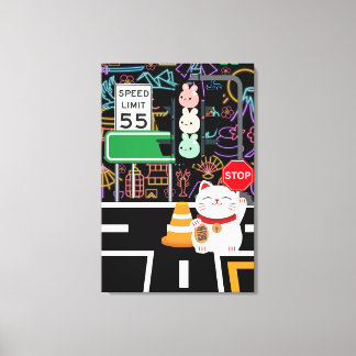 招き猫バニーうさぎ和菓子アートワークかわいい キャンバスプリント