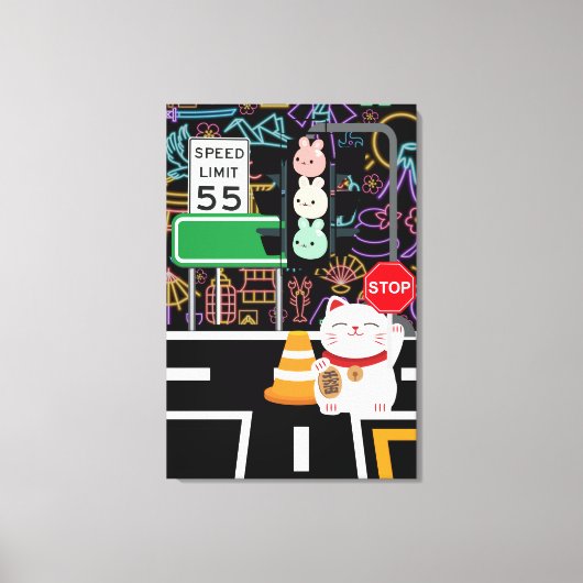 招き猫バニーうさぎ和菓子アートワークかわいい キャンバスプリント (正面)