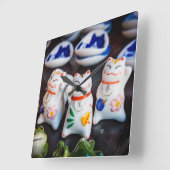 招き猫フィギュア スクエア壁時計 (傾斜)