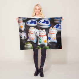 招き猫フィギュア フリースブランケット