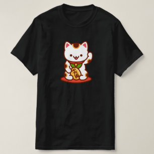 招き猫ラッキーキャットTシャツ-白 Tシャツ