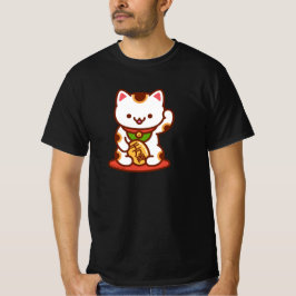 招き猫ラッキーキャットTシャツ-白 Tシャツ