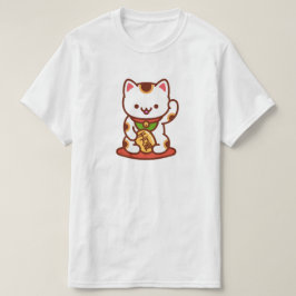 招き猫ラッキーキャットTシャツ-白 Tシャツ