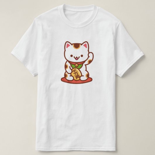 招き猫ラッキーキャットTシャツ-白 Tシャツ (デザイン正面)