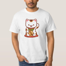 招き猫ラッキーキャットTシャツ-白