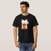 招き猫ラッキーキャットTシャツ – 白 Tシャツ (正面フル)