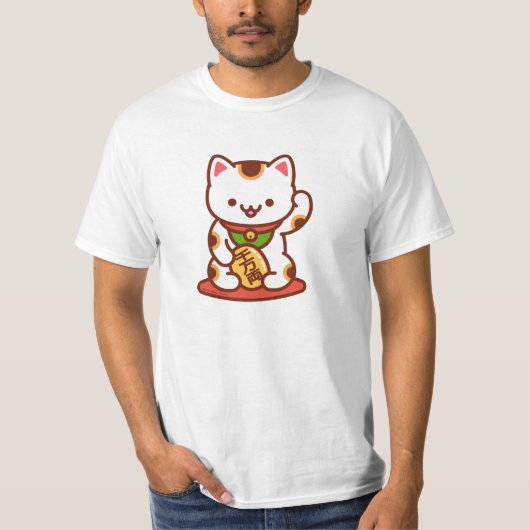 招き猫ラッキーキャットTシャツ – 白 Tシャツ (正面)