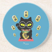 招き猫ラッキープルーエサンドストーン コースター (正面)