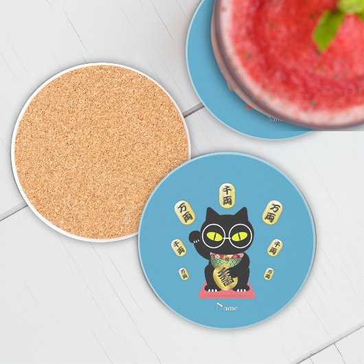 招き猫ラッキープルーエサンドストーン コースター