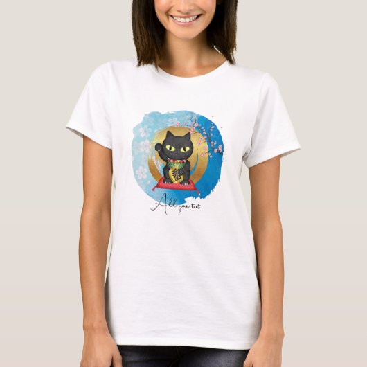招き猫ラッキープルーエ女子 Tシャツ (正面)