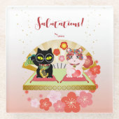 招き猫ラッキープルーナ ガラスコースター (正面)