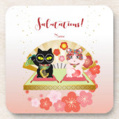 招き猫ラッキープルーナ コースター (正面)