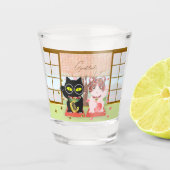 招き猫ラッキープルーナ ショットグラス (正面)