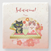 招き猫ラッキープルーナ ストーンコースター (正面)