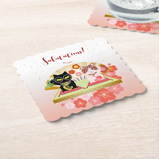 招き猫ラッキープルーナ ペーパーコースター (アングル)