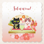 招き猫ラッキープルーナ ペーパーコースター (正面)