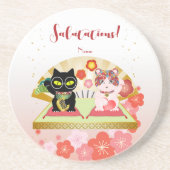 招き猫ラッキーポイルーナサンドストーン コースター (正面)