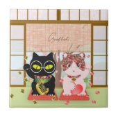 招き猫ラッキーポイルーナセラミック タイル (正面)