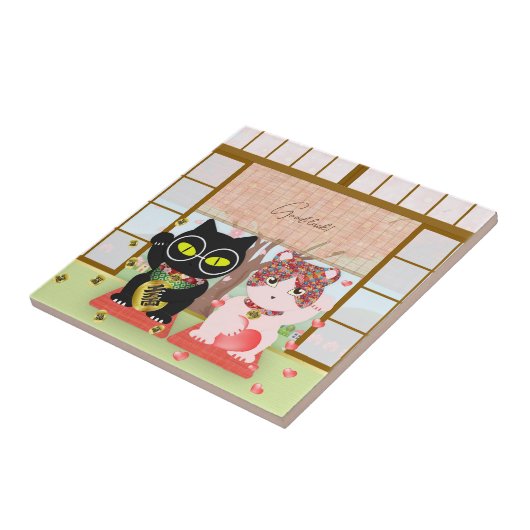 招き猫ラッキーポイルーナセラミック タイル (側面)