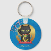 招き猫ラッキーポーリーラウンド キーホルダー (正面)