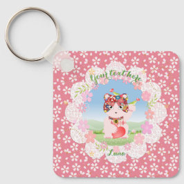 招き猫ラッキールナスクエア キーホルダー