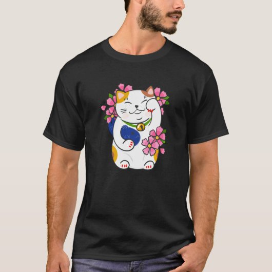 招き猫招き招き猫デザイン Tシャツ (正面)