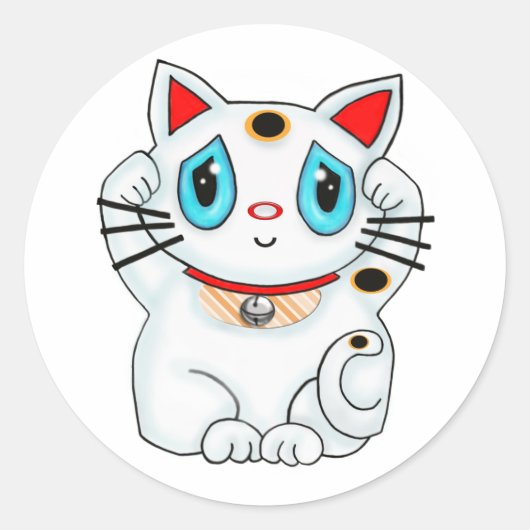 招き猫招き招き白猫 ラウンドシール (正面)