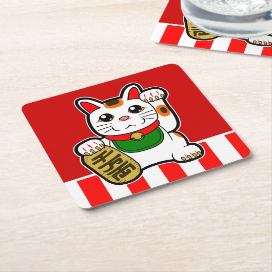 招き猫日本の招き スクエアペーパーコースター (アングル)