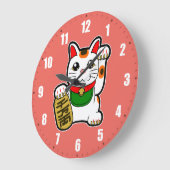 招き猫日本の招き ラージ壁時計 (傾斜)