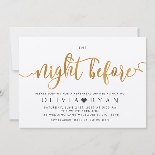 招フェイク待の前夜の金ゴールド 招待状 (正面)