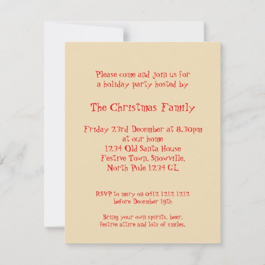 招待された来クリスマスのパーティートナカイ 招待状 (裏面)