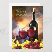 招待されましたの前後のワイン 招待状 (正面/裏面)