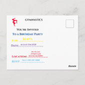 招待されましたを体操パーティーにパーソナライズされた ポストカード (裏面)