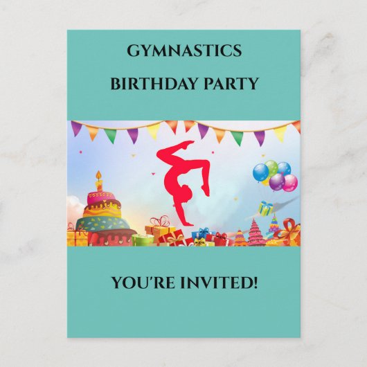 招待されましたを体操パーティーにパーソナライズされた ポストカード (正面)