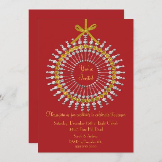 招待されましたオーナメントクリスマスパーティの招待状 招待状 (正面/裏面)