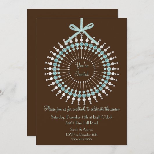 招待されましたオーナメントクリスマスパーティの招待状 招待状 (正面/裏面)