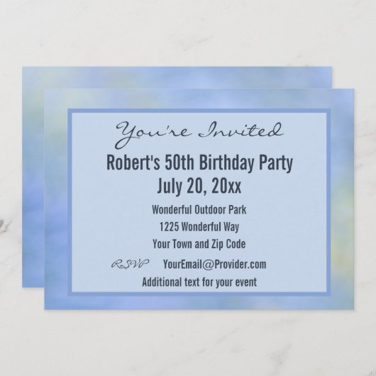 招待されましたカジュアル抽象芸術ブルーイエローイベント 招待状 (正面/裏面)