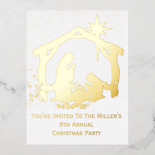 招待されましたクリスマス出生金ゴールドクリスマス 箔シーズンポストカード (正面)