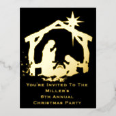 招待されましたクリスマス出生金ゴールドクリスマス 箔シーズンポストカード (正面)