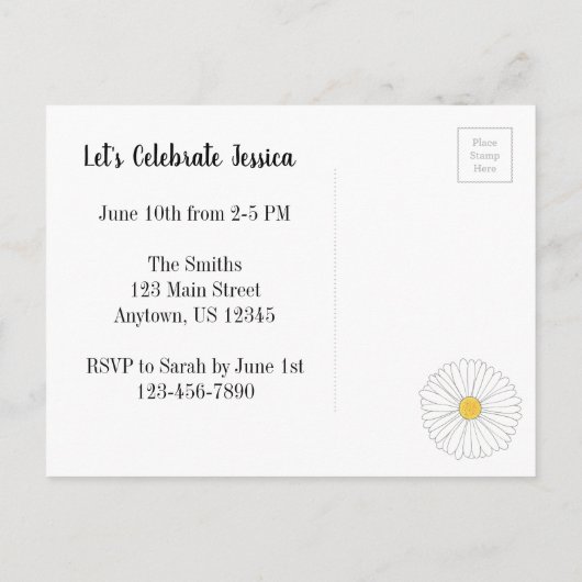 招待されましたデイジーフラワーブライダルシャワーフローラ インビテーションポストカード (裏面)